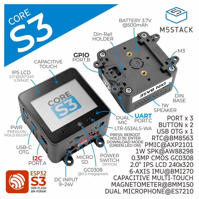 M5Stack Core2 - Официальный M5Stack ESP32-S3, 2,0-дюймовая сенсорная IPS-камера,